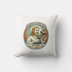Jesus Completely Burnt Black Hot Dog BBQ Humor_1 Cushion