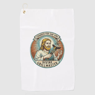 Jesus Completely Burnt Black Hot Dog BBQ Humor_1 Golf Towel