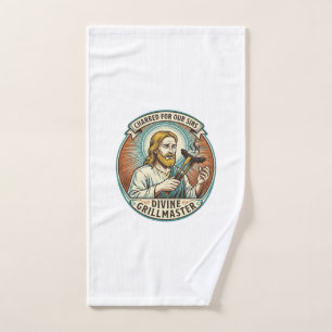 Jesus Completely Burnt Black Hot Dog BBQ Humor_1 Hand Towel