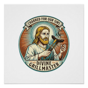 Jesus Completely Burnt Black Hot Dog BBQ Humor_1 Poster