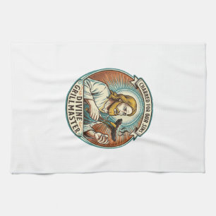 Jesus Completely Burnt Black Hot Dog BBQ Humor_1 Tea Towel