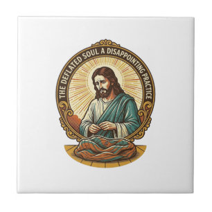 Jesus Completely Deflated Flat Yoga Ball Gym Humou Ceramic Tile