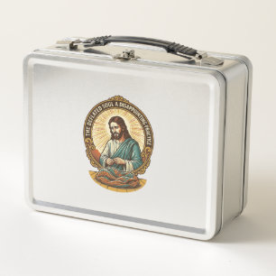 Jesus Completely Deflated Flat Yoga Ball Gym Humou Metal Lunch Box
