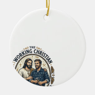 Jesus Construction Trades Shirt Christian Graphic_ Ceramic Ornament