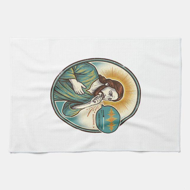 Jesus Coughing Mid Voice Note Audio Message Textin Tea Towel (Horizontal)