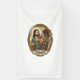 Jesus Crashing Party Jenga Tower Game Fail Humor_1 Banner