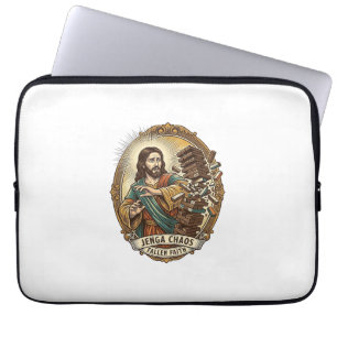 Jesus Crashing Party Jenga Tower Game Fail Humor_1 Laptop Sleeve
