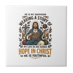Jesus Crochet Knitting T-Shirt Inspirational Faith Ceramic Tile