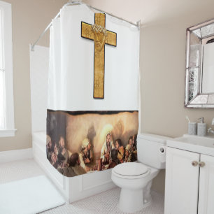 Jesus cross black white showercurtain shower curtain