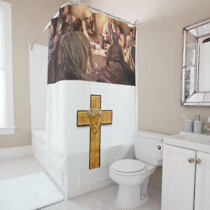 Jesus cross black white showercurtain shower curtain