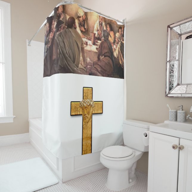 Jesus cross black white showercurtain shower curtain (In Situ)
