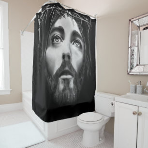 Jesus cross black white showercurtain shower curtain