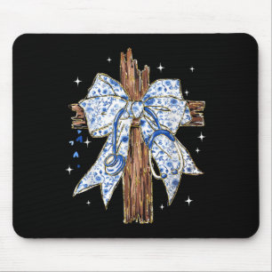 Jesus Cross Blue Coquette Bow Nurse Stethoscope Ch Mouse Pad