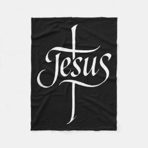 Jesus Cross Calligraphy Worship Faith Design Tank Fleece Blanket