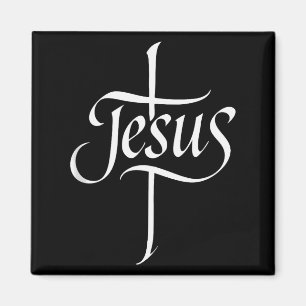Jesus Cross Calligraphy Worship Faith Design Tank Magnet