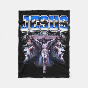 Jesus Cross Christian 90s Bootleg Style Fleece Blanket