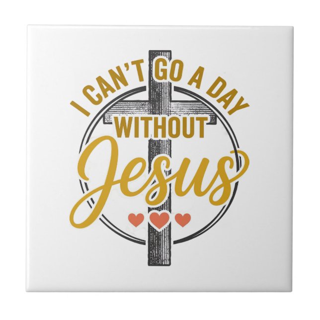Jesus Cross Christian Typography Shirt Design_1 Ceramic Tile (Front)