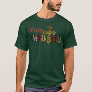 Jesus Cross Merry Christmas Christian Leopard Red  T-Shirt