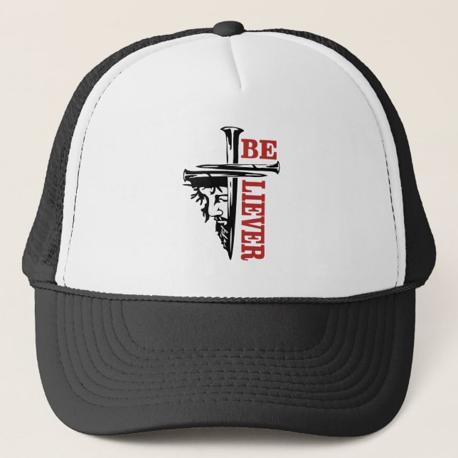 Jesus Cross Nail Design – Powerful Christian Trucker Hat (Front)