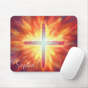 Jesus Cross On Fire Christian Custome Name Mouse Pad
