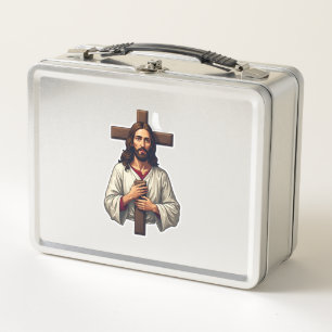 Jesus Cross Portrait Vintage Engraving Shirt 2 Metal Lunch Box