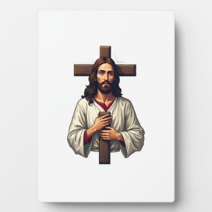 Jesus Cross Portrait Vintage Engraving Shirt 2 Plaque