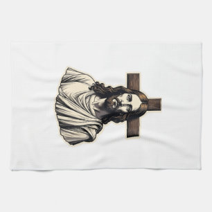 Jesus Cross Portrait Vintage Engraving Shirt 2 Tea Towel