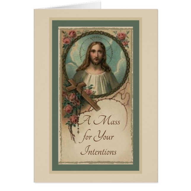 Jesus Cross Rosary Catholic Mass Offering Card (Front)