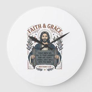 Jesus Cross Stitch Vintage Shirt Christian Graphic Large Clock