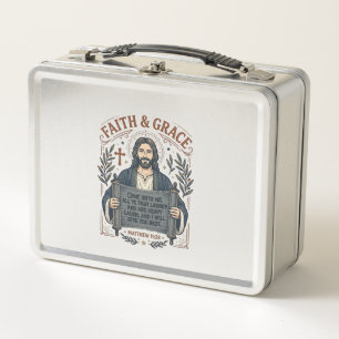 Jesus Cross Stitch Vintage Shirt Christian Graphic Metal Lunch Box