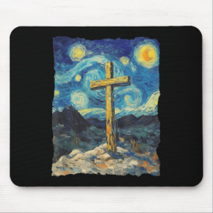 Jesus Cross Van Gogh Style Starry Night Art Christ Mouse Pad