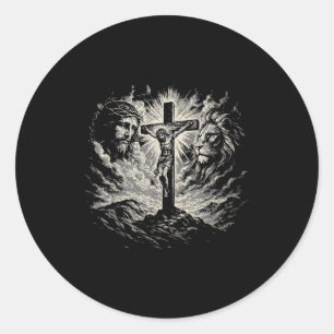 Jesus Cross Vintage 90s Style Lion Of Judah Christ Classic Round Sticker