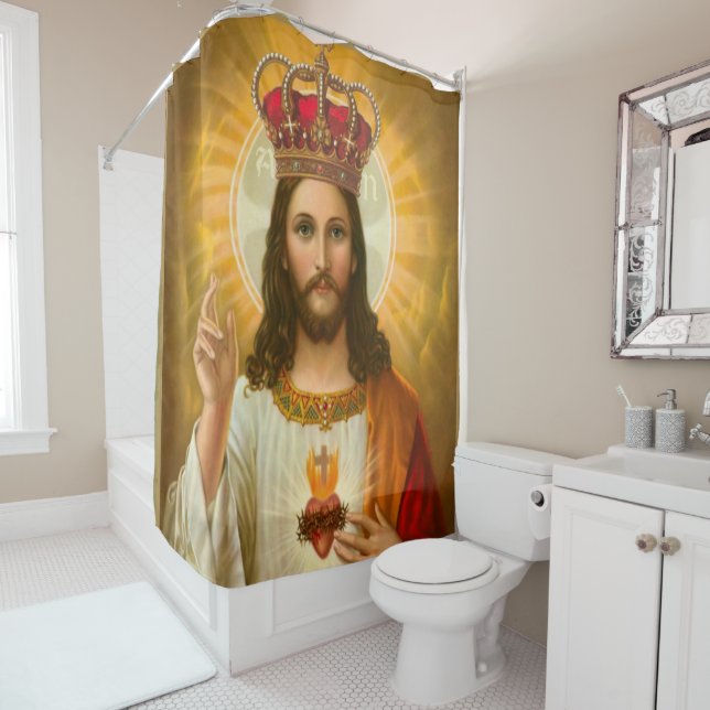 Jesus cross white showercurtain shower curtain (In Situ)