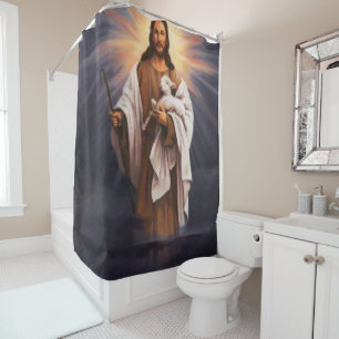 Jesus cross white showercurtain shower curtain