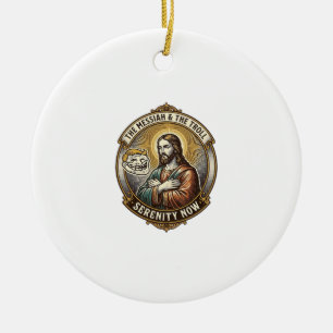 Jesus Crossing Arms Internet Troll Face Emoji Humo Ceramic Ornament