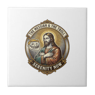 Jesus Crossing Arms Internet Troll Face Emoji Humo Ceramic Tile