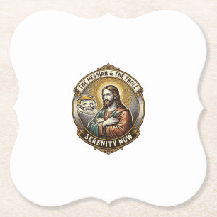 Jesus Crossing Arms Internet Troll Face Emoji Humo Paper Coaster