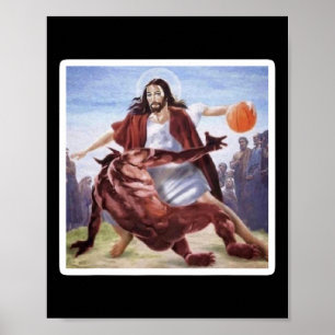 Jesus Crossing Up Satan Bysketbyll  Poster