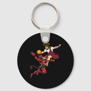 Jesus Crossing Up The Devil Bysketbyll Player Dunk Key Ring