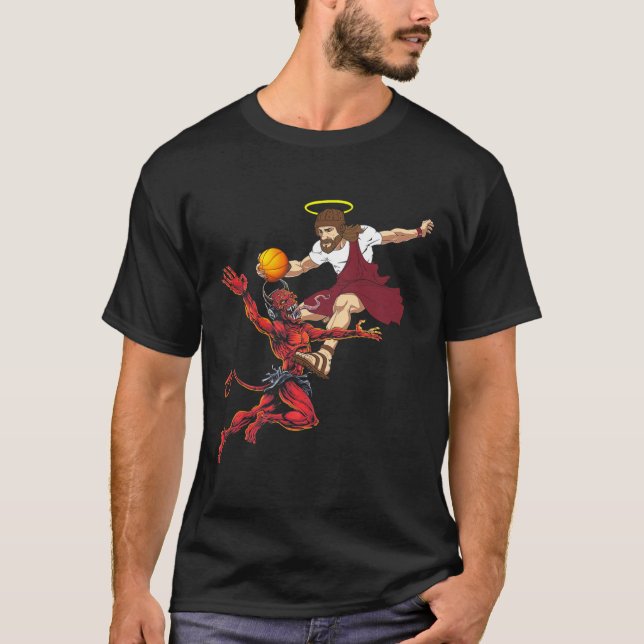 Jesus Crossing Up The Devil Bysketbyll Player Dunk T-Shirt (Front)