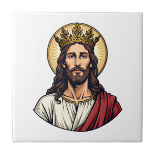 Jesus Crown Halo Vintage Engraving Shirt 2 Ceramic Tile