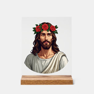 Jesus Crowned Rose Vintage Engraving Shirt 2 Acrylic Sign