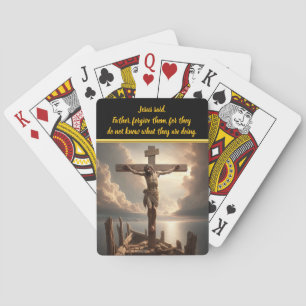 Jesus Crucified Above Peaceful Water Scene Playing Cards