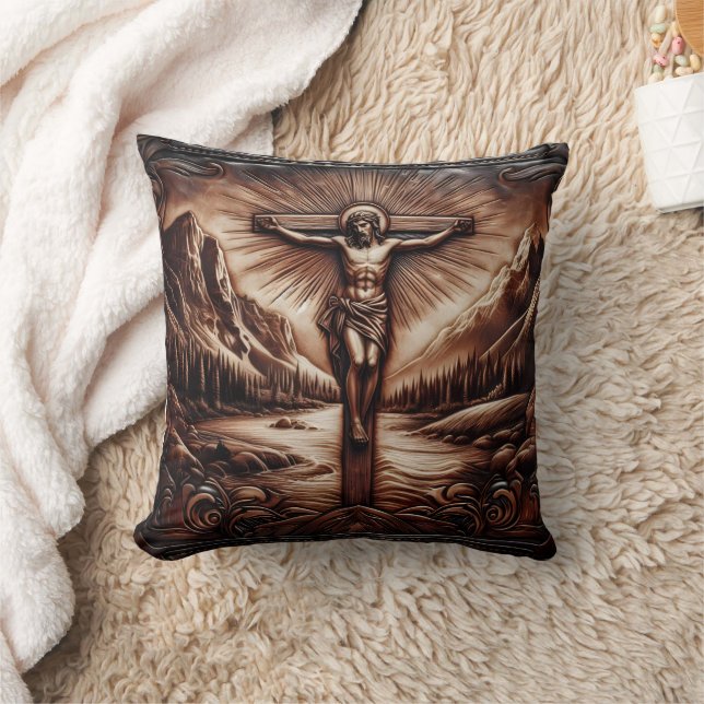 Jesus Crucified Amidst Majestic Mountains Cushion (Blanket)
