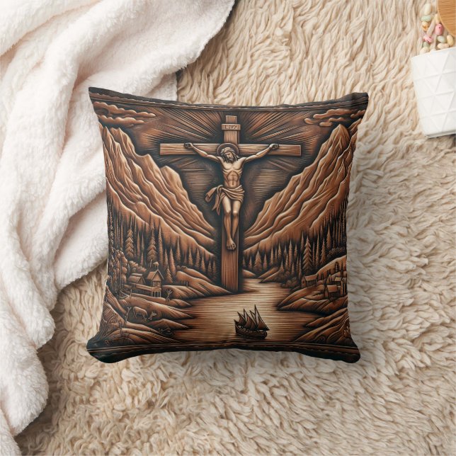 Jesus Crucified Amidst Mountains and River Cushion (Blanket)