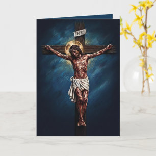 Jesus Crucified Blessed Easter Card Blue