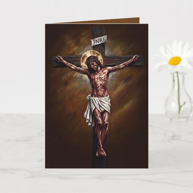 Jesus Crucified Blessed Easter Card Brown (Small Plant)