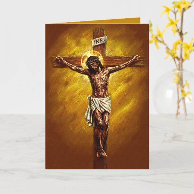 Jesus Crucified Blessed Easter Card Gold (Yellow Flower)