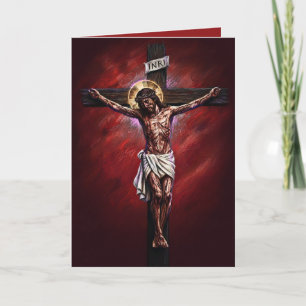 Jesus Crucified Blessed Easter Card Red