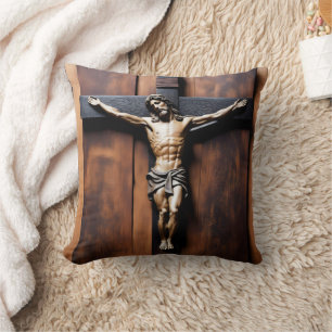 Jesus Crucified on a Wooden Cross Cushion